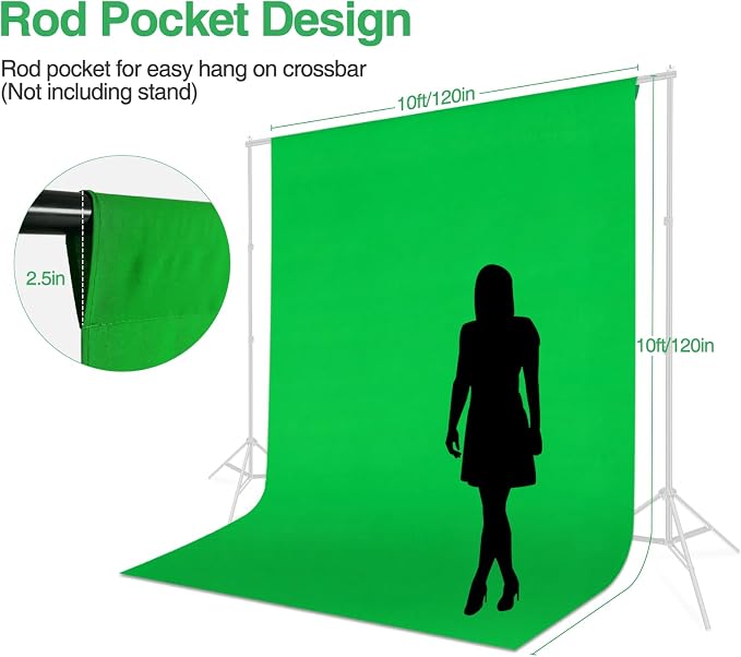 Green Screen Backdrop, 10x10 ft Photography Chromakey Greenscreen Background Sheet, Polyester Collapsible Green Backdrop Curtain for Streaming, Meeting, Photo Studio, Video Recording