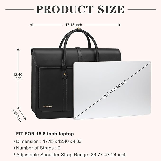 MOSISO Laptop Bag for Women, 17 inch PU Leather Laptop Shoulder Bags Convertible Backpack, 17.3 inch Messenger Bags Casual Handbag Work Briefcase Travel Computer Bag with Bowknot, Black