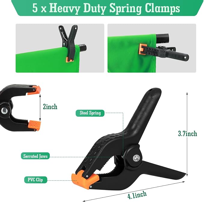 Green Screen Backdrop Kit, 5 x 6.5 ft Portable Green Screen with T-Shaped Stand, Carrying Bag, 5 Clamps, Photography Greenscreen Background Kit for Streaming, Gaming, Zoom