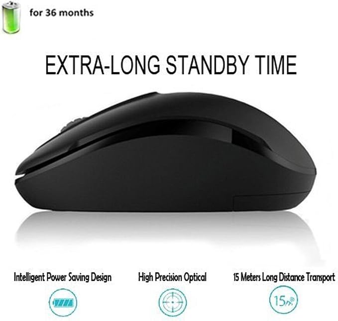 MiraCase Comfortable 2.4 GHz Long Range Silent Wireless Mouse | 1600 DPI | 30ft Working Distance | Battery Included | Black