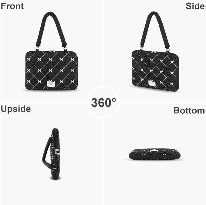 Cute Bow Laptop Case Coquette 13-15 Inch Puffy Laptop Sleeve Accessories Aesthetic Quilted Computer Bag for MacBook (Black, 13-14inch)