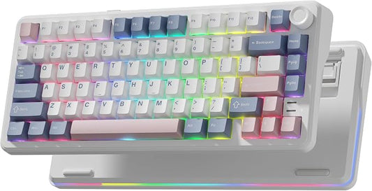 L75 75% Mechanical Keyboard, Wireless Gaming Keyboard with Multifunction Knob, Creamy Gasket Structure, Hot Swap, RGB Backlight, PBT Keycap, Custom Driver, Compact Layout for Win/Mac/PC