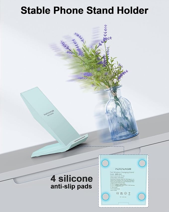 NANAMI Wireless Charger - Fast Wireless Charging Stand Desktop Charger Dock for iPhone 17/17 Air/16/15/14/13/12, 10W Phone Charging Stand for Samsung Galaxy S26/S25/S24/S23/S22/S21/S20/10/9