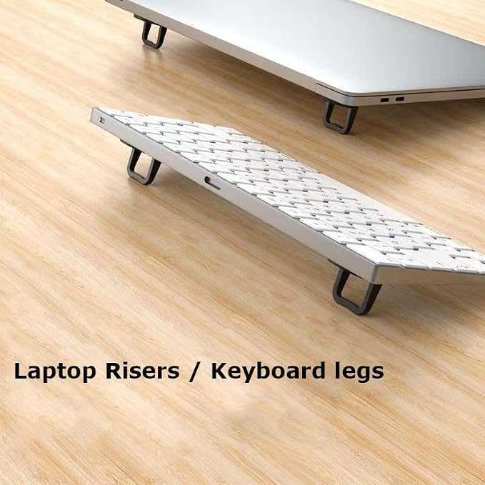 2PCS Metal Mini Foldable Laptop Stand, Portable Computer Keyboard Riser with 2 Adjustable Angles, Self-Adhesive Invisible Notebook Stand and Keyboard Lift for Desk (Silver)