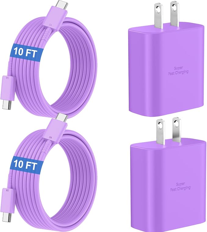45W Super Fast Charger USB C Android Phone Type C Charger Fast Charging Block with 10FT Cord for Samsung Galaxy S26/S26 Ultra/S26+/S25 Ultra/S25/S24 Ultra/S24/S23 Ultra/S22/S21/S20/Note 10, Purple