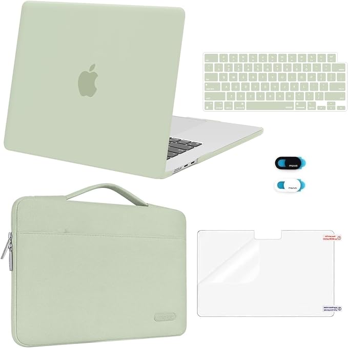 MOSISO Compatible with MacBook Air 15 inch Case M5 2026 M4 2025 M3 M2 2024 2023 A3448 A3241 A3114 A2941,Protective Hard Shell&Carrying Sleeve Bag&Keyboard Cover&Webcam Cover&ScreenFilm, Sage Green