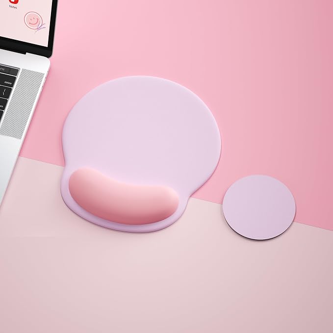 Ergonomic Mouse Pad with Wrist Rest,Mousepad with Wrist Support - Cute Gel Portable Mouse Pads for Desk Laptop,Computer,Office & Home Decor-(Pink)
