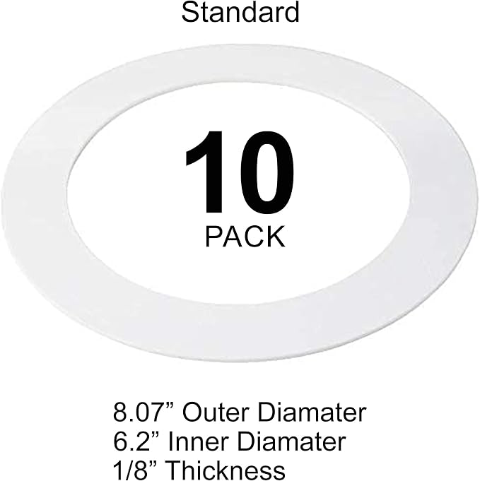 10 Pack Gloss White Goof Trim Ring for 6" Inch Recessed Lighting Trims Can Lighting Down Light, Outer Diameter 8.07 Inches