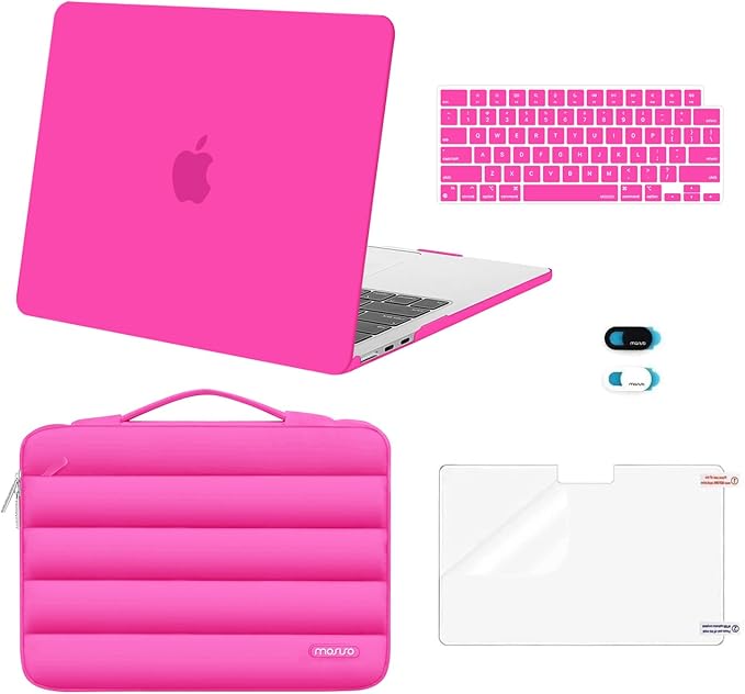 MOSISO Compatible with MacBook Air 13 inch Case M5 2026 M4 2025 M3 M2 2024-2022 A3449 A3240 A3113 A2681, Hard Case&Puffy Bag&Keyboard Cover&Webcam Cover&ScreenFilm for MacBook Air 13.6, Bright Rose