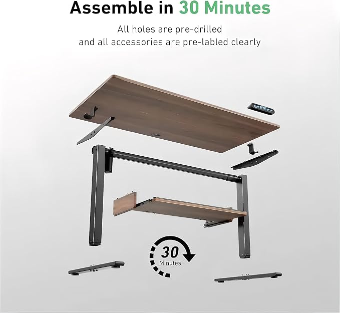 HUANUO Standing Desk Adjustable Height, 48" x 24" Electric Stand Up Desk for Home Office with Large Keyboard Tray(26.7"), 4 Memory Height Setting, Computer Workstation, Walnut