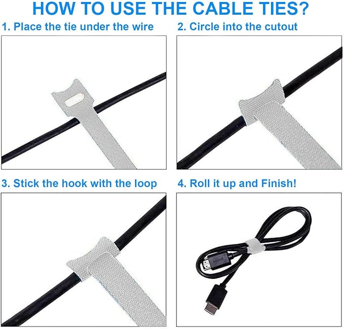California JOS 60 PCS 6 Inches Reusable Cable Ties, Wire Ties, Cord Organizer, Cable Organizer, Adjustable Cable Management - White