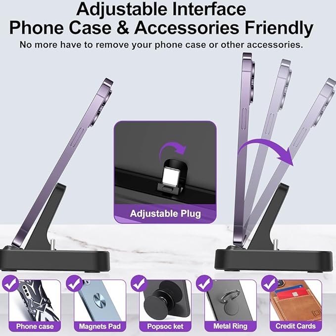 2 in 1 Charging Station for Multiple Devices, Charger Dock for iPhone 17/16/15 Series with Type-C Interface and Samsung Galaxy S25 Ultra/S25/S24/Note20/A55/A35/Z Fold/Z Flip and Earbuds, Black