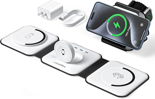 3 in 1 Charging Station for Multple Devices,Foldable 3 in 1 Wireless Charger for Travel,Nano Wireless Charging Station for iPhone16 15 14 13 12 Pro Max/Watch 10 9 8 7 6 5 4 3 Ultra/AirPod Pro
