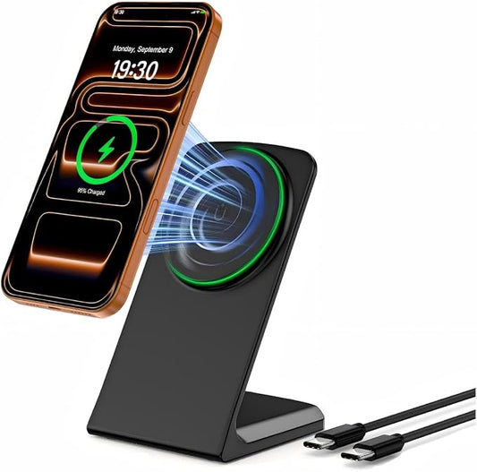Magnetic Wireless Charger for iPhone, 15W Phone Charger Stand for iPhone/Samsung/Google(Matt Black)
