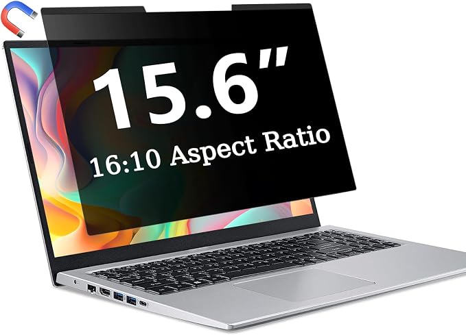 ZOEGAA Magnetic Laptop Privacy Screen 15.6 Inch 16:10, for HP Dell Acer Asus Samsung Lenovo Thinkpad, Removable Privacy Screen Laptop, Anti Spy, Anti Glare, Blue Ray Reduction