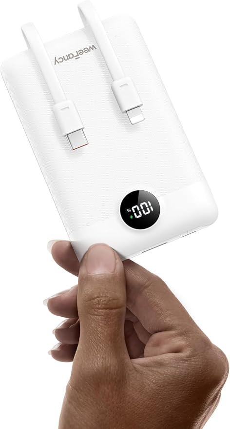 Mini Portable Charger with Built-in Cables 20W Fast Charging Power Bank USB-C Small Battery Pack 10000mAh Travel Essential Slim Battery for iPhone 17/16/15/14, Samsung 25/24, and More