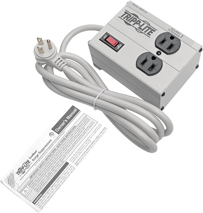 Tripp Lite ISOBAR2-6 Isobar 2 Outlet Heavy Duty Power Strip Surge Protector, 1410 Joules, 6ft Cord, Flat Plug, Metal Power Strip, Industrial Garage Work Shop Bench, Under Desk and Wall Mountable