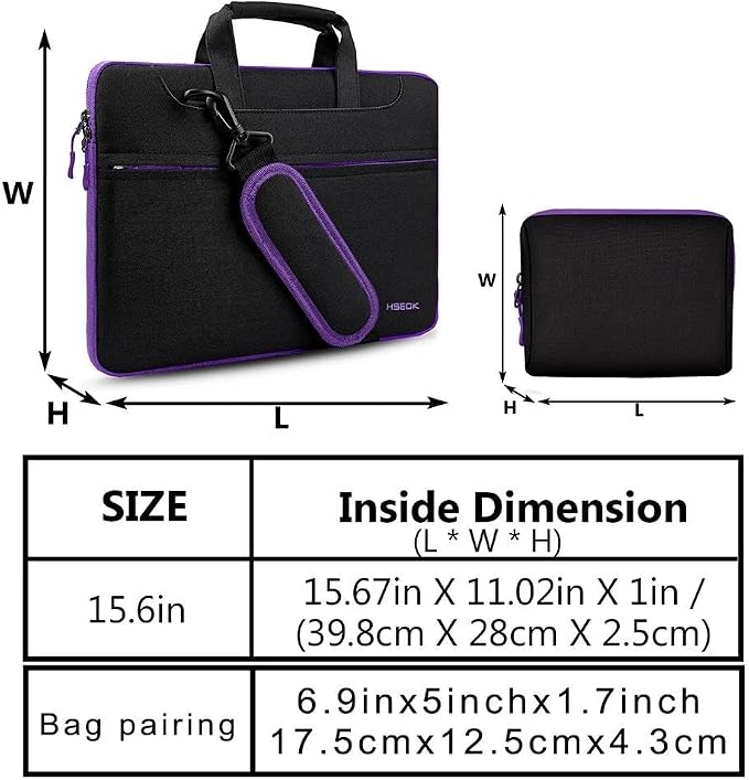 Hseok Laptop Shoulder Bag 15-15.6 inch Shockproof Water-Resistant HandBag with Small Case Compatible with MacBook Pro Neo 16" M5 M4 M3 M2 M1, Mac Pro Air 15", XPS 15/16, Most 15" 15.6" 16",BK-purple