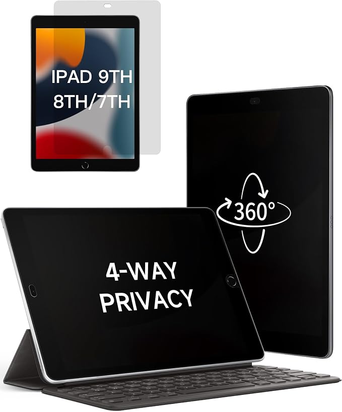 IPROKKO 360° Privacy Matte Screen Protector for iPad 9/8/7 Generation 10.2 inch (2021/2020/2019),4 Way Anti Spy Glare Blue Light 10.2in Tablet Screen Protector Filter [Compatible with Apple Pencil & Face ID, Case Friendly]