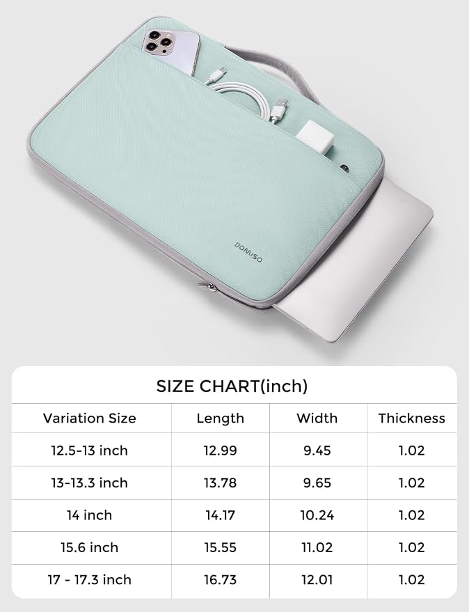 DOMISO 13.3 inch Laptop Case Sleeve Protective Cover Compatible with 14 inch MacBook Pro M4 M3 M2/MacBook Pro Max,13-13.3 inch Dell,Lenovo, HP,Waterproof Computer Cases Bag with Handle,Mint Green