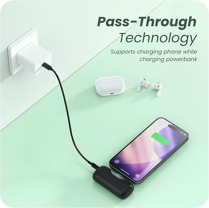 [2-Pack] 5500mAh Portable Charger for iPhone 17/16, LCD Display USB C Mini Power Bank,PD Fast Charging Travel Lipstick Sized Battery Pack for iPhone 17/16/15 Pro Max, Galaxy S25/S24, Pixel(Black+Navy)