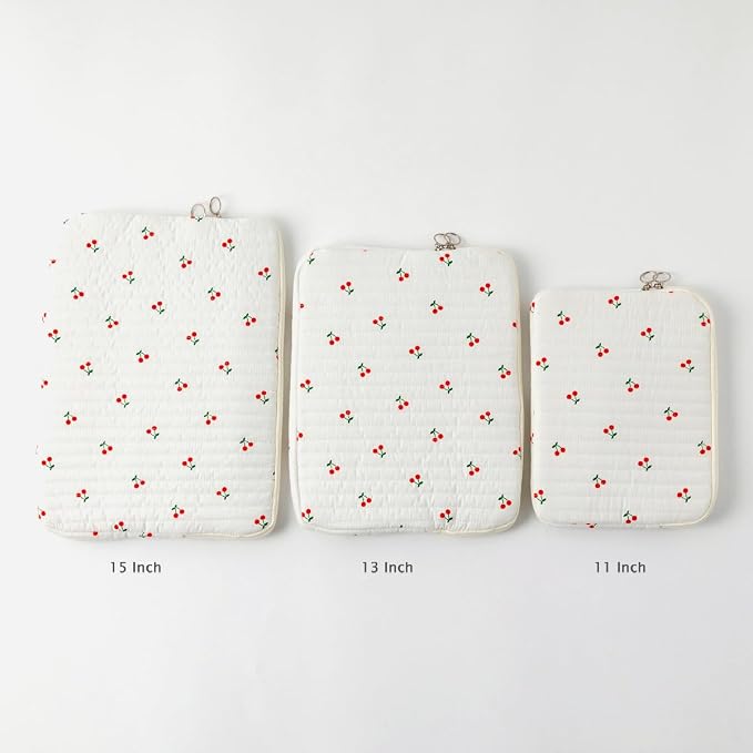 Puffy Laptop Sleeve 13-15.6 Inch Cute Quilted Laptop Protective Case Padded Floral Computer Sleeve for MacBook (B-Cherry, 15 Inch)