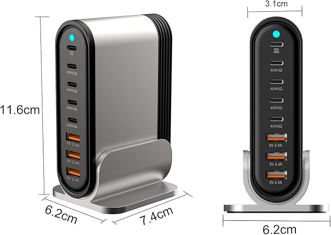USB C Fast Charger - 285W GaN 8 Port Fast Charging Station Tower Hub for Multiple Devices: Type C Fast Charger Block for MacBook iPad iPhone 17/16/15/14/13 Pro Max Samsung Galaxy, Google Pixel & More
