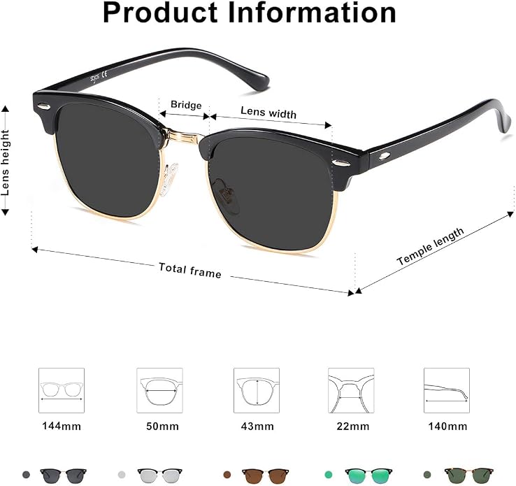 SOJOS Retro Semi Rimless Polarized Sunglasses Horn Rimmed UV400 Glasses SJ5018, Yellow Tortoise Frame/Green Lens