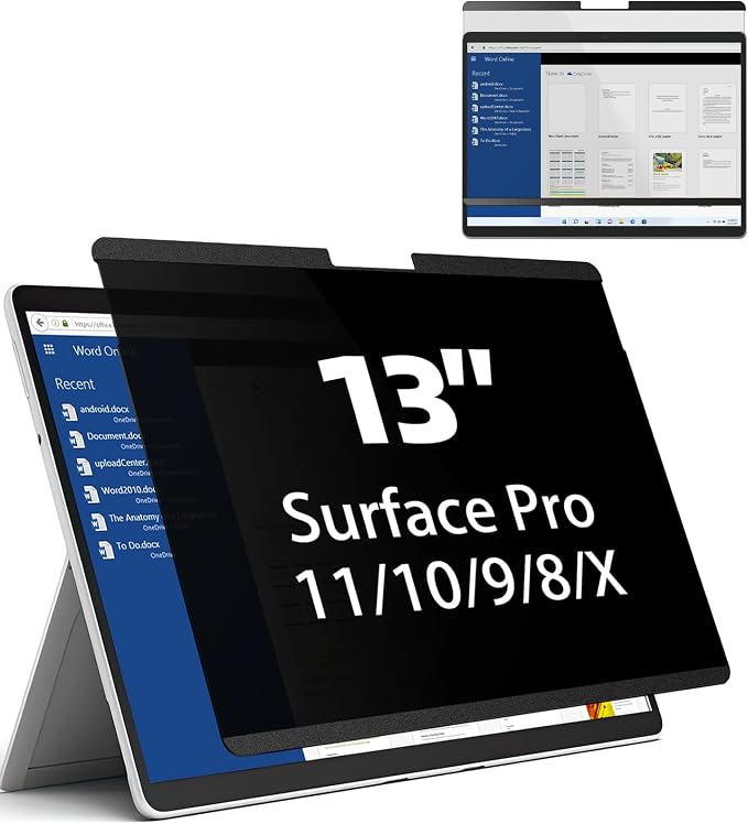 Mamol Magnetic Privacy Screen for 13 inch Surface Pro 11/10/9/8/X, Removable Anti Glare Blue Light Filter, Anti-Spy Screen Protector