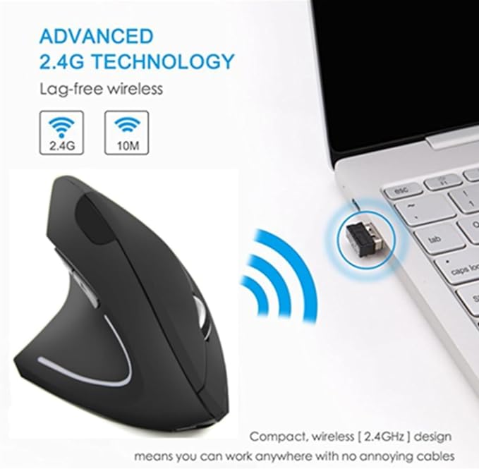 Left Handed Mouse, Ergonomic 2.4GHz Vertical Optical Wireless Mouse with USB Receiver DPI (800/1200/1600) for PC Computer Laptop Macbooks,Cordless Mice Specially for Lefty Left-handers(black)