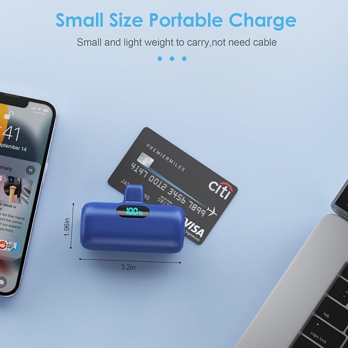 Feob Small Portable Charger for iPhone 14/13,Upgraded 5000mAh PD Fast Charging Power Bank,Mini Plug-in Battery Pack Backup foriPhone 14/14 Pro Max/13/13 Pro/12 Pro/11/XS/XR/X/8/7/6 etc-Navy