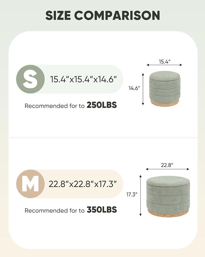 B FSOBEIIALEO Round Storage Ottoman with Tray, Folding Ottoman with Storage Coffee Table Foot Rest for Dorm Room Living Room Chenille Fabric,Sage Green,22.83"x22.83"x17.33"