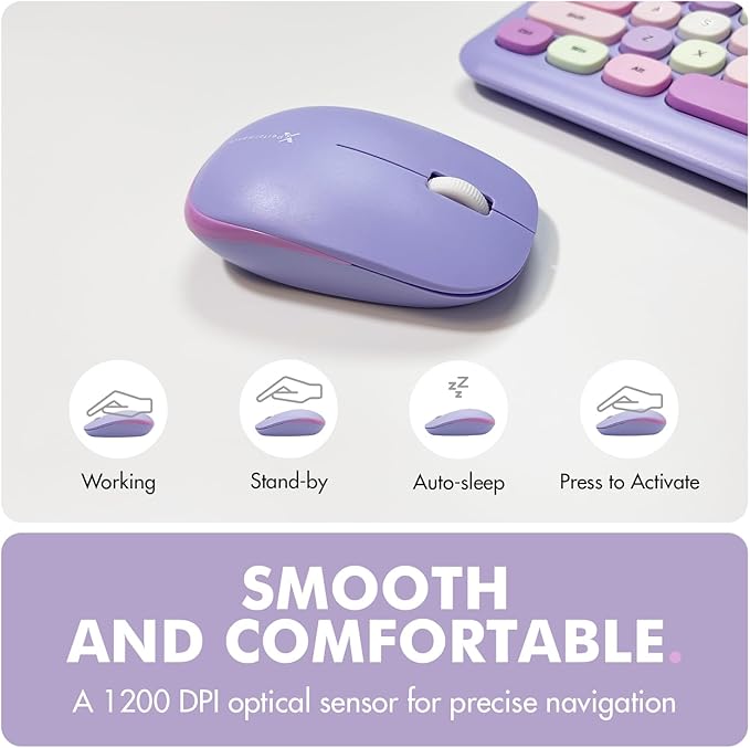 X9 Retro Wireless Keyboard and Mouse Combo - 2.4G Colorful Purple Keyboard and Mouse Wireless - Cute and Aesthetic Typewriter Combo for PC Computer Desktop and Laptop - Full Size