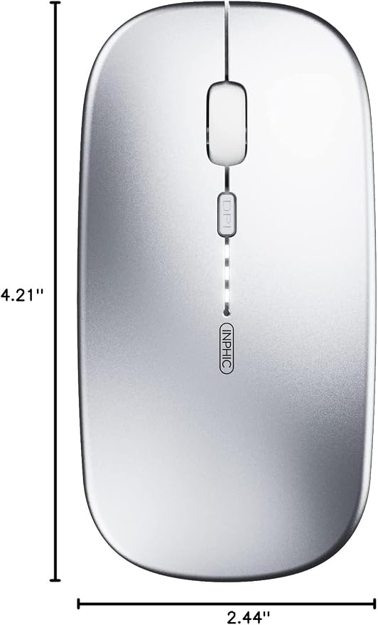 INPHIC Bluetooth Mouse Rechargeable, Battery Visible, 2.4G Silent Cordless,1600 DPI with USB Receiver, Silver
