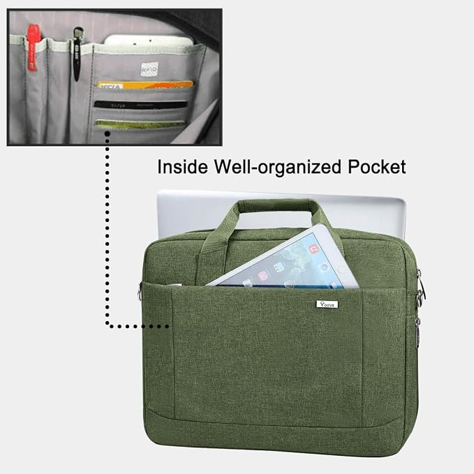 Voova Laptop Bag Case 17 17.3 Inch Computer Sleeve Messenger Bag with Shoulder Strap Expandable Waterproof Large Capacity Business Briefcase for Work Travel Fit 17-18” Laptop, Men Women, Army Green