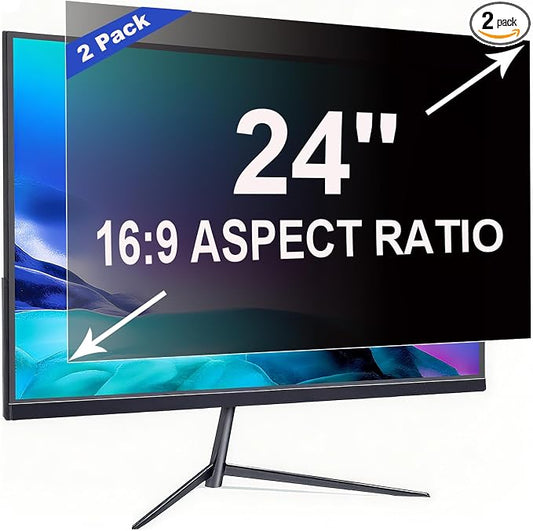 2 Pack Privacy Screen for 24 Inch 16:9 (53.1x29.9cm) Computer Monitor - Blue Light Filter & Anti-Glare, Removable Screen Privacy Shield | PC Protector Film for Office