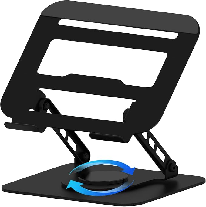 360 Rotation Laptop Stand, Multi-Angle Adjustable Laptop Holder Riser Stable Base Fully Foldable Easy to Storage and Portable Fit for MacBook Pro/Air HP 14 All Under 16” Devices (Black)