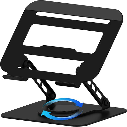 360 Rotation Laptop Stand, Multi-Angle Adjustable Laptop Holder Riser Stable Base Fully Foldable Easy to Storage and Portable Fit for MacBook Pro/Air HP 14 All Under 16” Devices (Black)