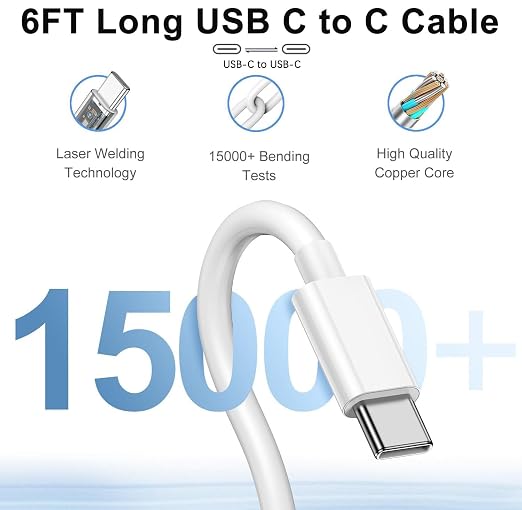USB C Fast Charger for iPhone 17/16/15 Charger Fast Charging,2Pack 20W Type C Wall Charge Block 6FT Long USB C to C Fast Charging Cable Cord for Apple iPhone 17/16 Pro Max/15 Pro/15 Plus,iPad Pro,Air