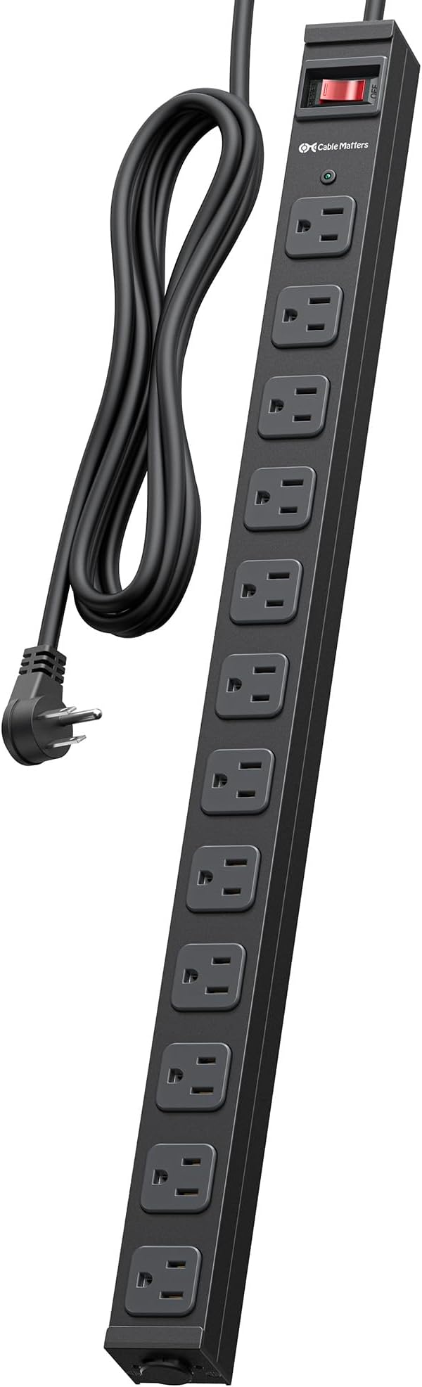 [ETL Certified] Cable Matters Wall-Mountable 12 Outlet Power Strip - 8ft Cord, Metal, 2100J Surge Protector with 15A Circuit Breaker, Industrial Power Strip Surge Protector for Garage, Workshop, Black