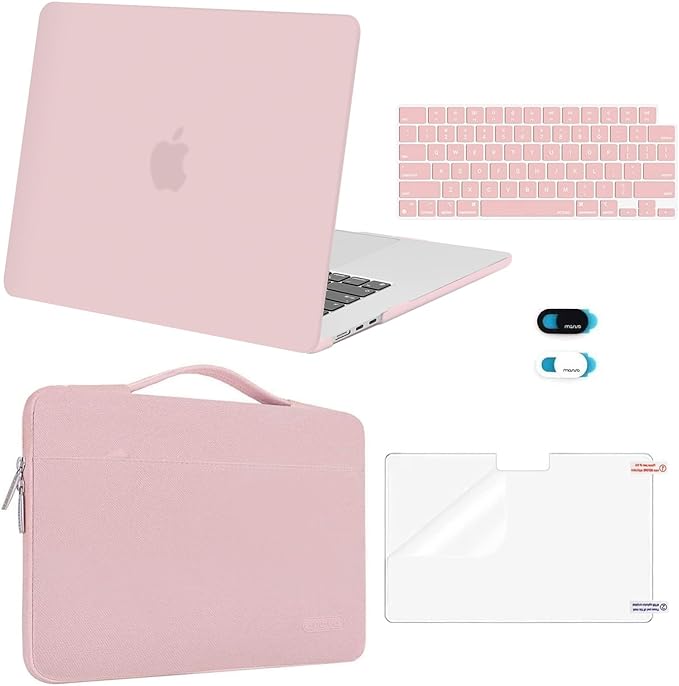 MOSISO Compatible with MacBook Air 15 inch Case M5 2026 M4 2025 M3 M2 2024 2023 A3448 A3241 A3114 A2941,Protective Hard Shell&Carrying Sleeve Bag&Keyboard Cover&Webcam Cover&ScreenFilm, Baby Pink