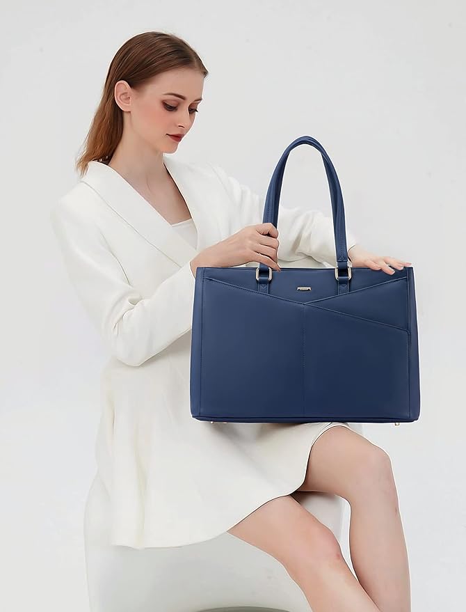 LOVEVOOK Laptop Tote Bag for Women 15.6 Inch Waterproof Leather Computer Bags Women Business Office Work Bag Briefcase,Navy Blue