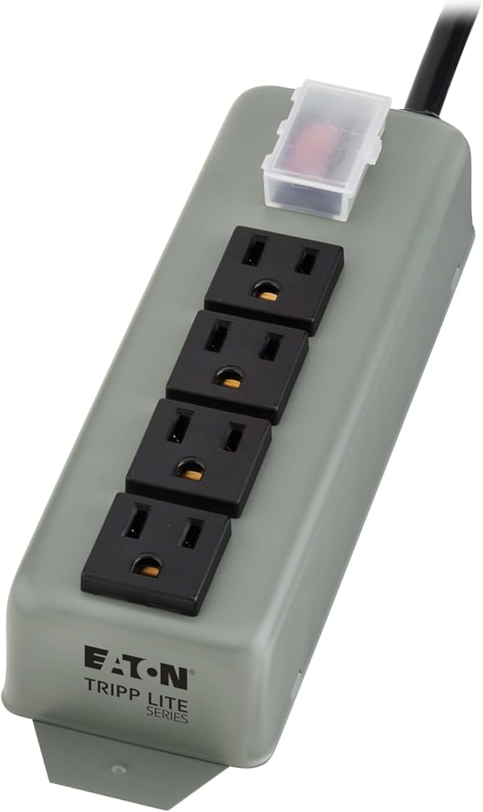 Eaton Tripp Lite series 4-Outlet Heavy Duty Power Strip, Metal, Mountable (Wall Mount & Under Desk), 6ft Extension Cord, On/Off Switch Cover, Industrial Garage Shop Work Bench Applications (UL603CB-6)