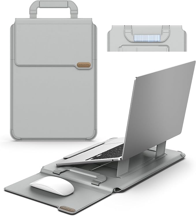 Nillkin 16 inch Laptop Sleeve with Handle (4-in-1), 2 Stand Modes, MacBook Sleeve with Adjustable Stand & Mouse Pad, Slim Laptop Case 16 inch for Samsung/Surface/HP/Chromebook/Dell 13-16'', Gray