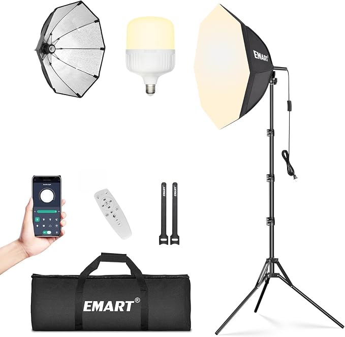 EMART Softbox Photography Lighting Kit, 20"x20" Pull Soft Box, 50W 3000K-6000K LED Bulb, Professional Photoshoot Equipment for Studio Lights, Portrait, Video Recording(1 Pack)