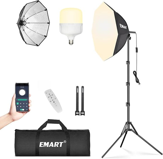 EMART Softbox Photography Lighting Kit, 20"x20" Pull Soft Box, 50W 3000K-6000K LED Bulb, Professional Photoshoot Equipment for Studio Lights, Portrait, Video Recording(1 Pack)