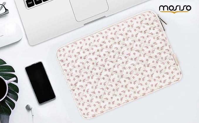 MOSISO Laptop Case 14 inch, 14 inch Puffy Laptop Sleeve Bag Compatible with HP Lenovo Dell ASUS Acer,HP Stream,Dell Latitude,Lenovo IdeaPad, Elegant Little Blossom Square Quilted Bag&Small Case, Pink