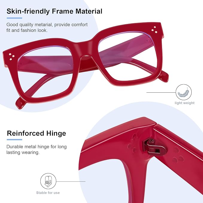 Ovresized Blue Light Blocking Glasses for Women Men Square Computer TV Eyeglasses