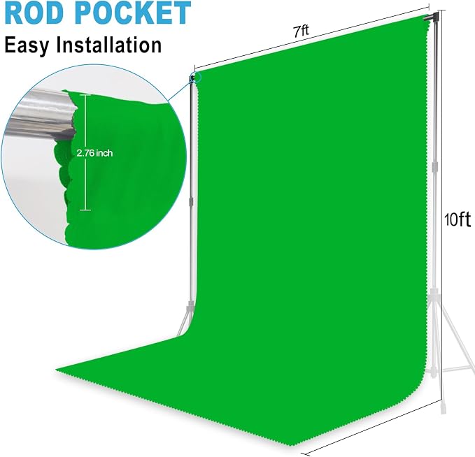 Green Screen Backdrop for Photoshoot, Professional Photo Backdrop Background Curtain for Product Photography，Portraits, Wedding, Party, Live Streaming Video Recording 7X10 FT