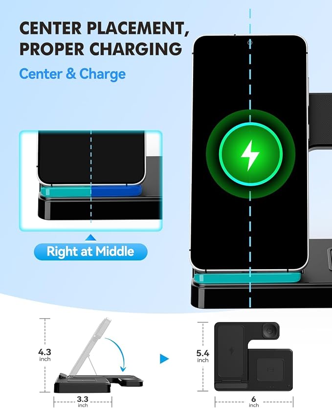 3-in-1 Foldable Wireless Charger for Samsung: 15W Qi Charging Station for Samsung S26/S25/S24/S23/S22/S21, Note 20/10, Z Fold 6/5, Galaxy Buds 4/3/2 Pro and Galaxy Watch-Android Charging Stand